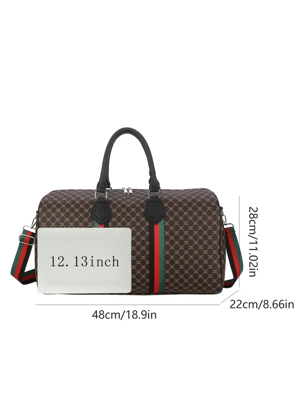 Men's Brown Patterned Travel Duffel Bag with Green-Red Accent